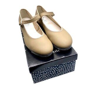 Capezio Mary Jane Comfort Tap Shoes Tan Leather Dance Size 5 New Recital 1" Heel